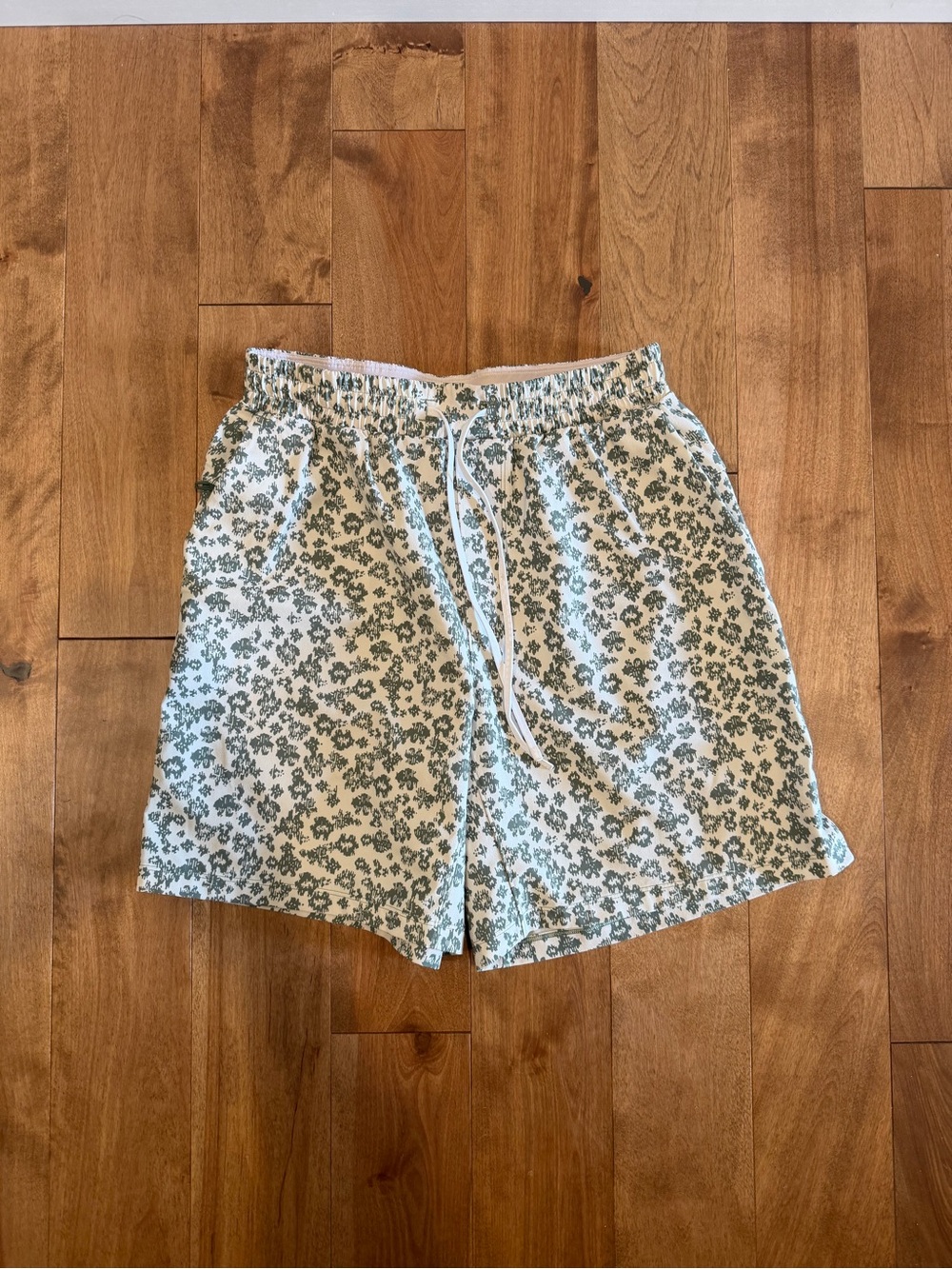 lululemon athletica White Swim Trunks with Green Print